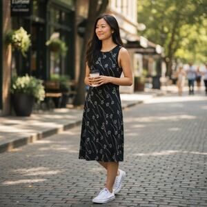 Vintage Y2K 2000s Johnathan Martin Black White Flower Floral Midi Dress 13